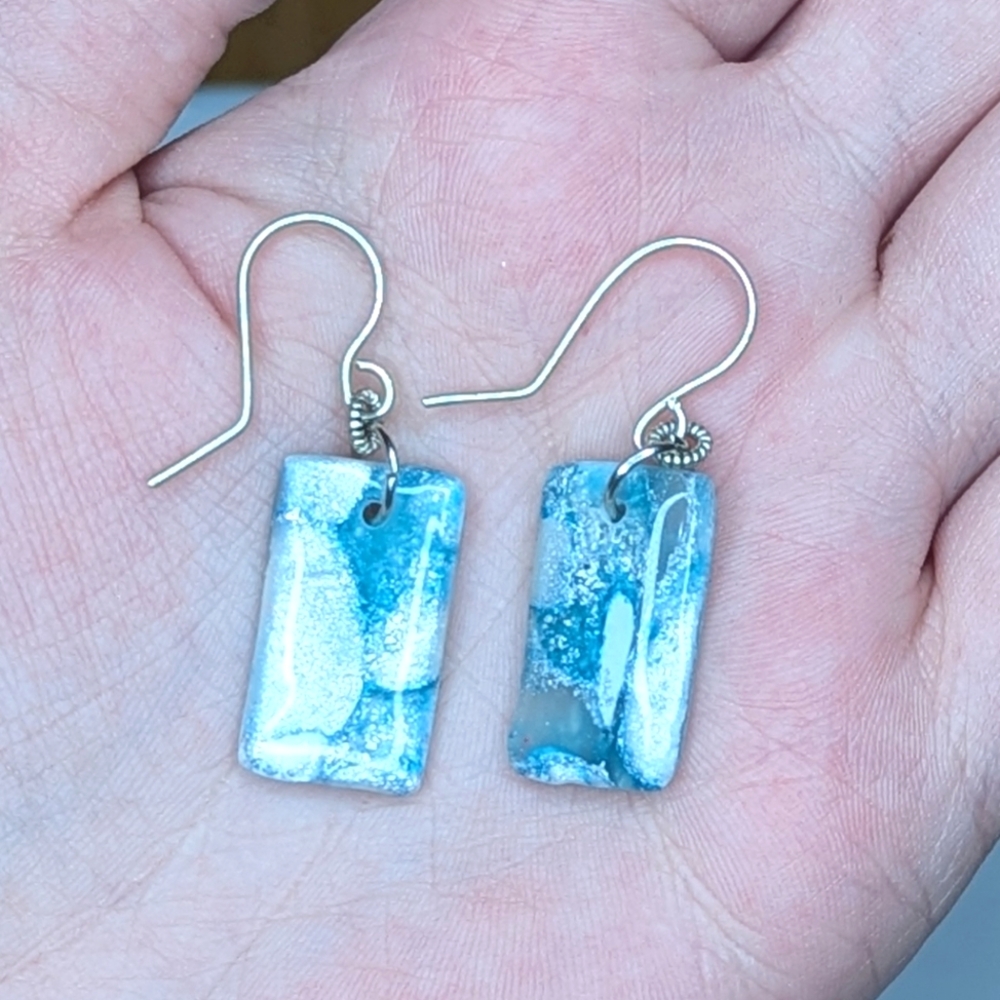 Rectangular Blue Glitter Earrings